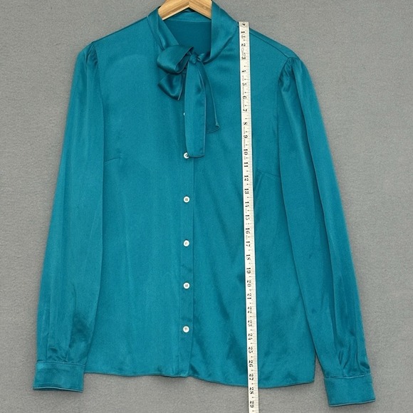 Dolce & Gabbana Women Top 46 IT 10 US Blue Silk Satin Secretary Self Tie Classic - Picture 14 of 16